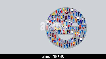 Foule de gens en forme de visage sourire business people standing together commentaires social media concept communautaire l'horizontale Illustration de Vecteur