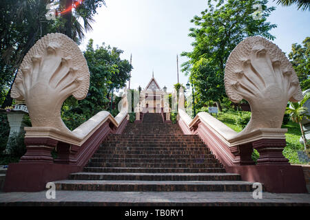 Les étapes menant à Wat Phnom Hill, Phnom Penh, Banque D'Images