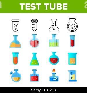 Tubes à essai, Flacons Couleur Vector Icons Set Illustration de Vecteur