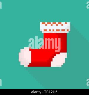 Pixel art design de chaussette de Noël. Vector illustration. Chaussette de Noël dans l'icône de style plat isolé Illustration de Vecteur