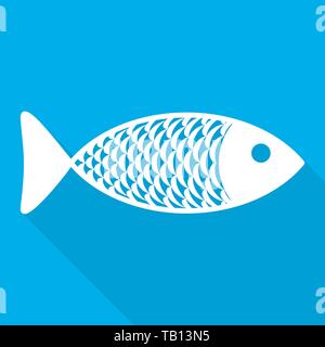 Résumé L'icône poisson avec long shadow. Vector Illustration. L'icône de poisson en télévision, sur fond bleu Illustration de Vecteur