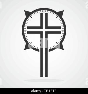 Christian gris croix avec boussole. Vector illustration. Symbole chrétien Concept dans télévision design. Illustration de Vecteur