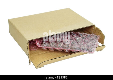 Pièces de rechange et composants électroniques emballés en film souple et en carton. Avec le patch macro industrielles isolées Banque D'Images