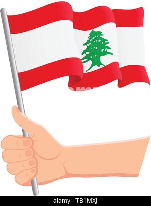 Main tenant et agitant le drapeau national du Liban. Fans, jour de l'indépendance, concept patriotique. Illustration vectorielle Illustration de Vecteur