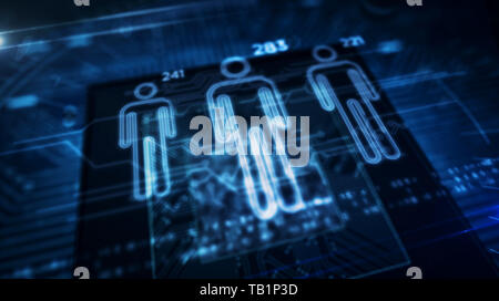 Concept de notation sociale avec les gens sur l'hologramme symboles cpu en arrière-plan. Concept futuriste de profilage des citoyens et de l'analyse par intel artificiel Banque D'Images