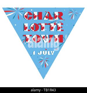 Bonne fête du Canada Fête du drapeau triangulaire planaire de typographie moderne festivals avec les rouges et blancs sur fond bleu feu d'artifice efficace. Illustration de Vecteur