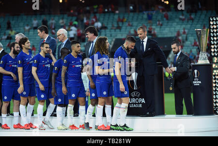 Baku, Azerbaïdjan. 29 mai, 2019. Les joueurs de Chelsea assister à la cérémonie de remise des prix après l'UEFA Europa League match final entre Chelsea et Arsenal à Bakou, Azerbaïdjan, le 29 mai 2019. Chelsea a gagné 4-1. Credit : Tofik Babayev/Xinhua/Alamy Live News Banque D'Images