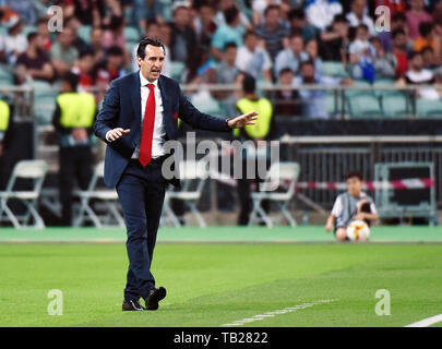 Baku, Azerbaïdjan. 29 mai, 2019. L'entraîneur-chef de l'arsenal Unai Emery gestes au cours de l'UEFA Europa League match final entre Chelsea et Arsenal à Bakou, Azerbaïdjan, le 29 mai 2019. Chelsea a gagné 4-1. Credit : Tofik Babayev/Xinhua/Alamy Live News Banque D'Images