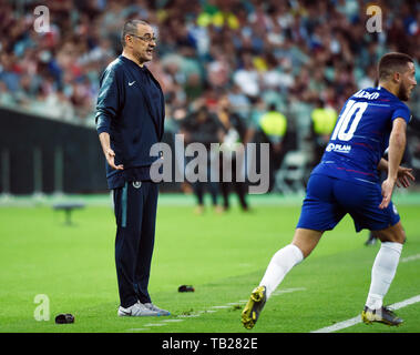 Baku, Azerbaïdjan. 29 mai, 2019. Gestionnaire de Chelsea Maurizio Sarri(L) au cours de la gestuelle l'UEFA Europa League match final entre Chelsea et Arsenal à Bakou, Azerbaïdjan, le 29 mai 2019. Chelsea a gagné 4-1. Credit : Tofik Babayev/Xinhua/Alamy Live News Banque D'Images