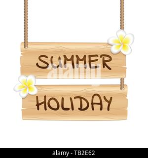 Hanging wooden chanter des vacances avec fleurs tropicales frangipani isolé sur fond blanc vector illustration EPS10 Illustration de Vecteur