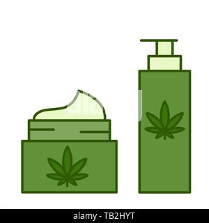 Marijuana, cannabis, produits du chanvre. Cosmétique écologique naturel sain. Vector illustration isolé sur fond blanc. Illustration de Vecteur