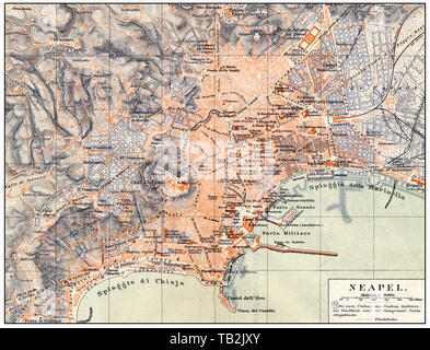 Carte historique de Naples et environs, Italie, 19e siècle, Historische, zeichnerische Darstellung, Landkarte, Stadtplan von Neapel und Umbebung, Italien, 19. Jahrhundert, aus Meyers Konversations-Lexikon, 1889 Banque D'Images