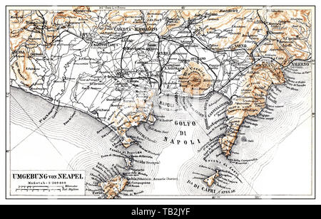 Carte historique de Naples et environs, Italie, 19e siècle, Banque D'Images