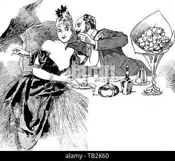 Vintage caricature : invitation à dîner avec une proposition après le dîner gallant Banque D'Images