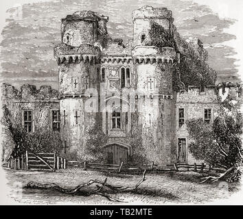 Château de Herstmonceux, près de Herstmonceux, East Sussex, Angleterre, vu ici au 19e siècle. Le château est réputé pour être l'un des premiers bâtiments d'utiliser the gate en Angleterre. Photos de l'anglais, publié en 1890. Banque D'Images
