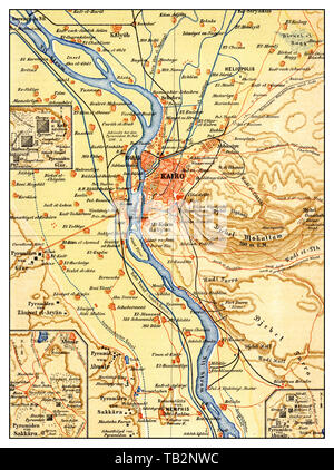 Carte de Le Caire et ses environs, l'Egypte, 19e siècle, Banque D'Images