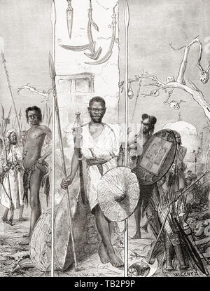 Mahdi guerriers avec leurs armes. De la Ilustracion Iberica, publié en 1884.