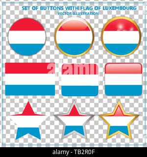 Boutons de réglage avec drapeau du Luxembourg. Illustration colorée avec le drapeau pour la conception web. Illustration de Vecteur
