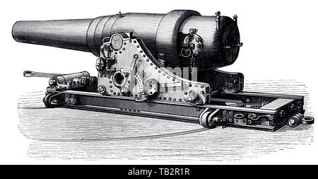 Illustration, canon, canon tourelle marine allemande, 19e siècle, Geschütze und Kanonen, Ringkanone deutschen Marine, 19. Jahrhundert, aus Meyers Konversations-Lexikon, 1889 Banque D'Images