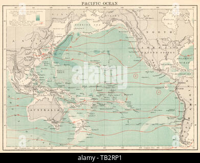 Plan de l'océan Pacifique, 1870. Lithographie couleur