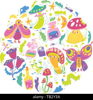 Dessin de fantaisie avec vector wonderland éléments mignon. Illustration de Vecteur