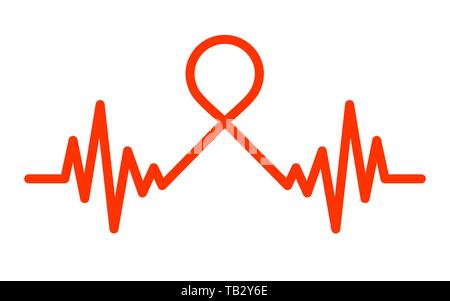 Ruban de sensibilisation avec symbole du rythme cardiaque. Vector illustration. Concept médical icône. L'icône de signal Illustration de Vecteur