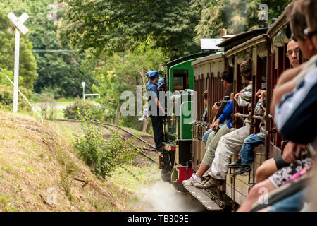 Melbourne, Australie - le 7 janvier 2009 : Puffing Billy Steam Train avec passagers. Dans le chemin de fer étroit historique de Dandenong près de Melbourne. Banque D'Images