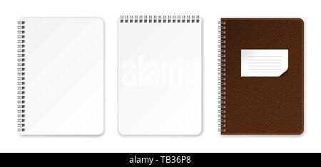 Pages blanches réaliste modèle portable avec spirale. Maquette du vecteur les ordinateurs portables avec lignes pour écrire ou dessiner. Illustration de Vecteur
