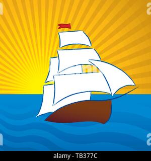 Vector illustration. Ancien dessin bateau en langage clair un style propre. Illustration de Vecteur