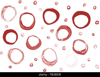 La texture de l'aquarelle avec taches rondes cercles dessiné à la main, bagues rouge-rosée isolé sur fond blanc. Banque D'Images