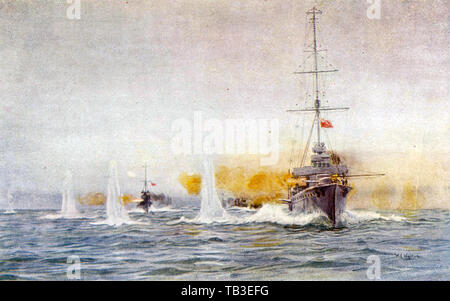 Bataille de Dogger Bank,24,janvier 1915. Le HMS Lion dirige le 1er Escadron de croiseurs pour ouvrir le tir Banque D'Images