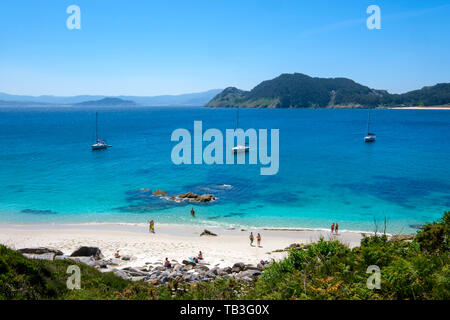 Illa de San Martiño et Praia de Nossa Senora, îles Cies, Galice, Espagne, Europe Banque D'Images