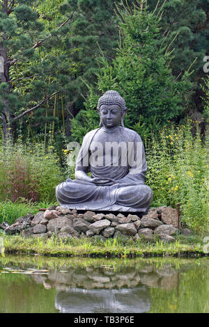 Statue de Bouddha méditant en face du lac, dans la nature Banque D'Images