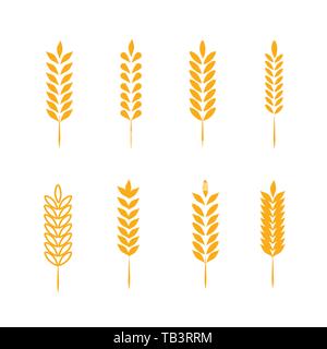 Les épis de blé et le logo Icônes Set. Pour l'identité du style et de l'entreprise de produit naturel de l'entreprise agricole. Pain de blé biologique, l'agriculture et les manger. Illustration de Vecteur
