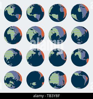 Vaste ensemble de style bande dessinée globe carte avec des couleurs vives pour world wide illustrations politique Illustration de Vecteur