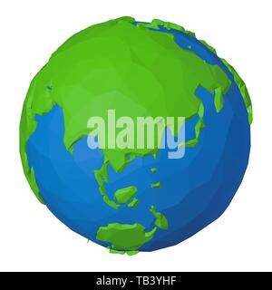 Poly faible en Asie et en Australie sur de simples globe 3d avec des formes polygonales géométrique moderne Illustration de Vecteur