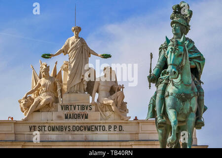 Détail de la statue de Dom Jose à Lisbonne Banque D'Images