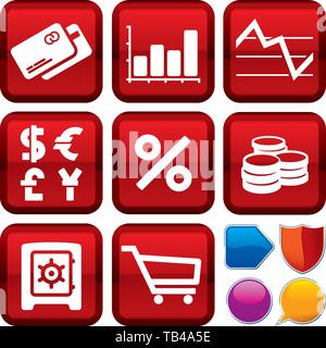 Vector illustration. Définir des finances des icônes sur les boutons carrés. Style géométrique. Illustration de Vecteur