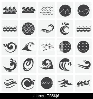 Vagues icons set sur carrés de fond pour la conception graphique et web. Vecteur simple signe. Concept Internet symbole de bouton site web ou application mobile. Illustration de Vecteur