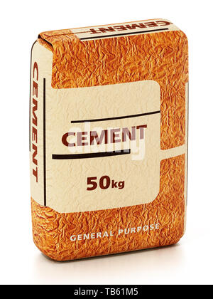 Sac de ciment avec la conception de l'emballage générique isolé sur fond blanc. 3D illustration. Banque D'Images