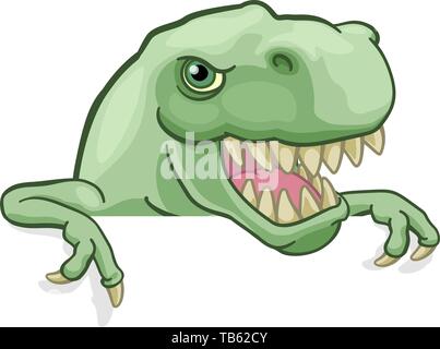 T Rex dinosaure Peeking et faisant signer Cartoon Illustration de Vecteur