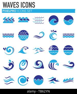 Vagues icons set sur fond blanc pour la conception graphique et web. Vecteur simple signe. Concept Internet symbole de bouton site web ou application mobile. Illustration de Vecteur