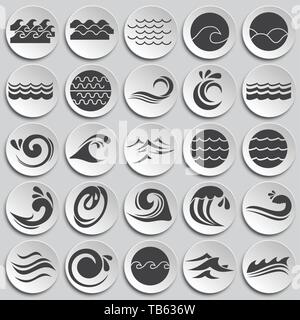 Vagues icons set sur les plaques pour l'arrière-plan graphique et web design. Vecteur simple signe. Concept Internet symbole de bouton site web ou application mobile. Illustration de Vecteur