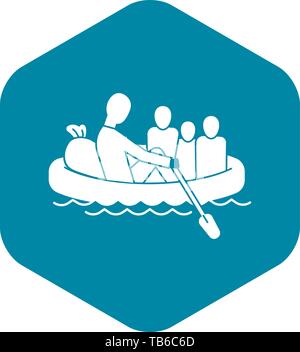 Famille migrante en bateau, l'icône de style simple. Illustration de Vecteur