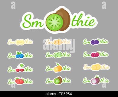 Cocktail Smoothie logo label set illustration. Smoothie de fruits naturels avec signe à smoothies frais label cocktail pour la décoration boutique étiquette, offre de vente ou de promotion du concept de réduction de la bannière Banque D'Images