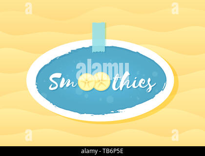 Autocollant bleu banana smoothie ensemble logo illustration. De délicieux smoothies avec des fruits naturels signe à cocktail smoothie autocollant rond pour la décoration emblème, offre de vente ou de l'étiquette affiche publicitaire Banque D'Images