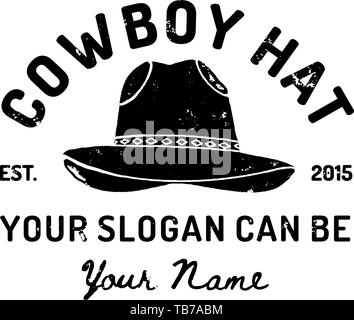 Vintage Western Cowboy Hat Logo. Symbole du vecteur de l'Ouest sauvage, au Texas. US label Retro Typographie Grunge Style. Modèle pour imprimer, poster, t-shirt, couvrir, une bannière ou une autre entreprise Illustration de Vecteur