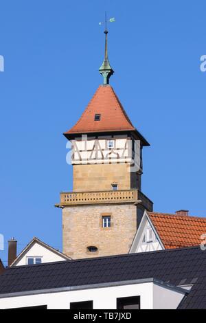 La haute tour d'angle, Waiblingen Baden-Wurttemberg, Allemagne Banque D'Images