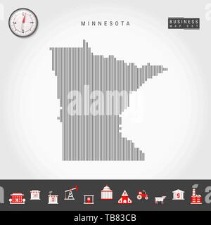 Lignes verticales Vector Pattern Map du Minnesota. Silhouette Simple rayée du Minnesota. Boussole réaliste. L'infographie d'icônes. Illustration de Vecteur