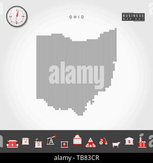 Lignes verticales Vector Pattern Map de l'Ohio. Silhouette Simple rayée de l'Ohio. Boussole réaliste. L'infographie d'icônes. Illustration de Vecteur